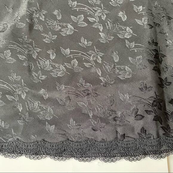 Vintage 1970s Barbizon Slip Dress Midi Lace Trim Floral Vines Black L EUC - Picture 4 of 13